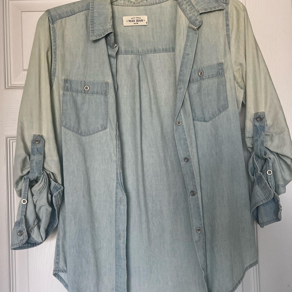 Wax Jean Light Blue Button-Up Shirt Free white t with purchase